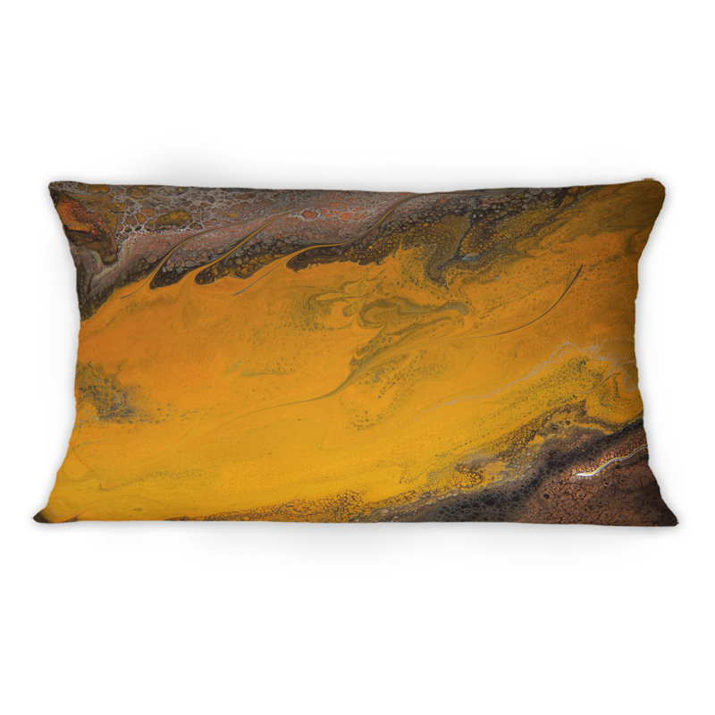 Coussin décoratif orange et noir à motif de vagues modernes 12 po x 20 po