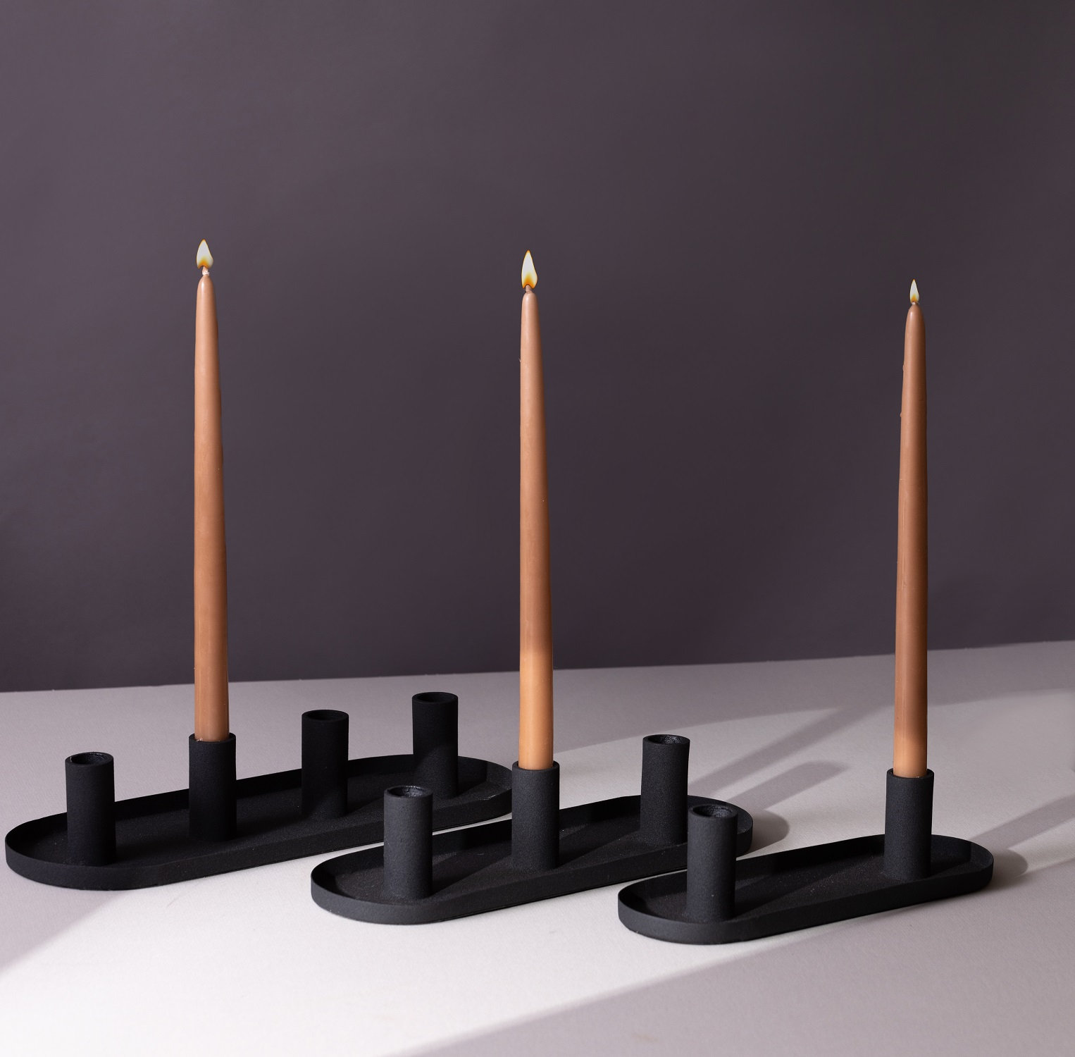 3-Piece Aluminum Candlestick Set, Black