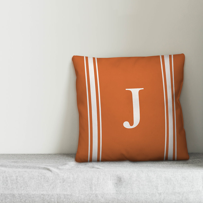 Striped Throw Pillow, J, Orange