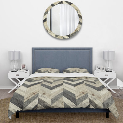 Grey Herringbone Print III - Traditional Duvet Cover Set