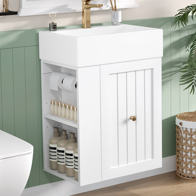 Ensemble de meuble-lavabo flottant simple 20 po avec plateau en céramique Rosalind, Blanc
