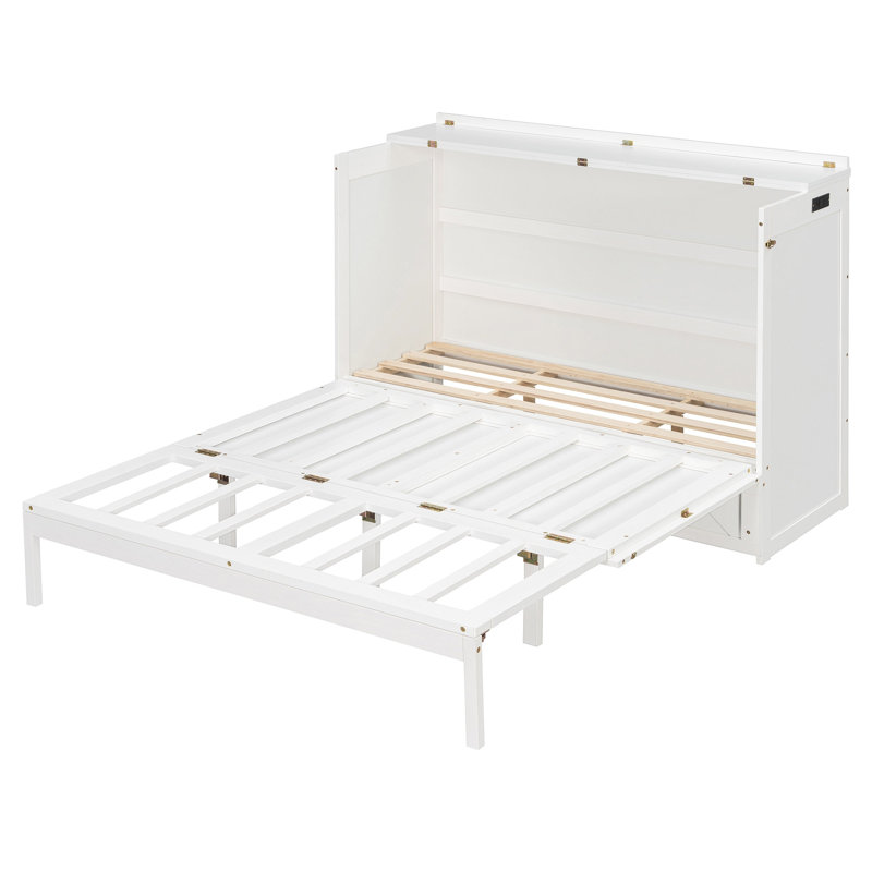 Grand lit escamotable mural avec tiroir et un ensemble de prises et de ports USB, blanc (ancien sku: LP000400AAK), Blanc