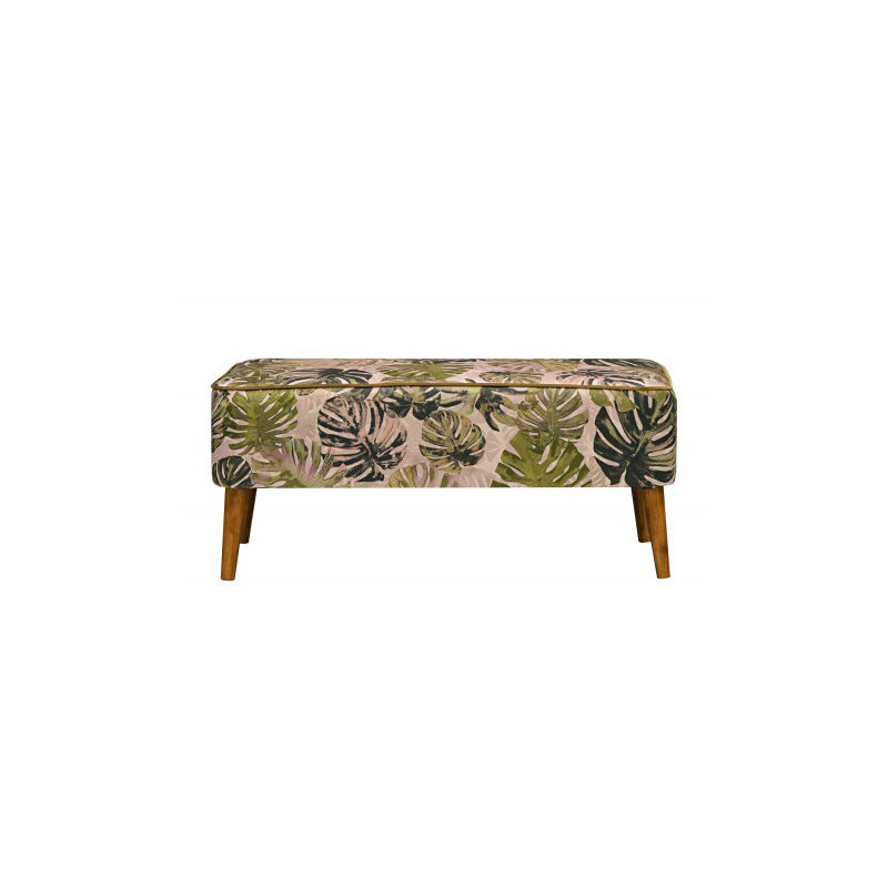 Polyester Blend Upholstered Bench, Green/White