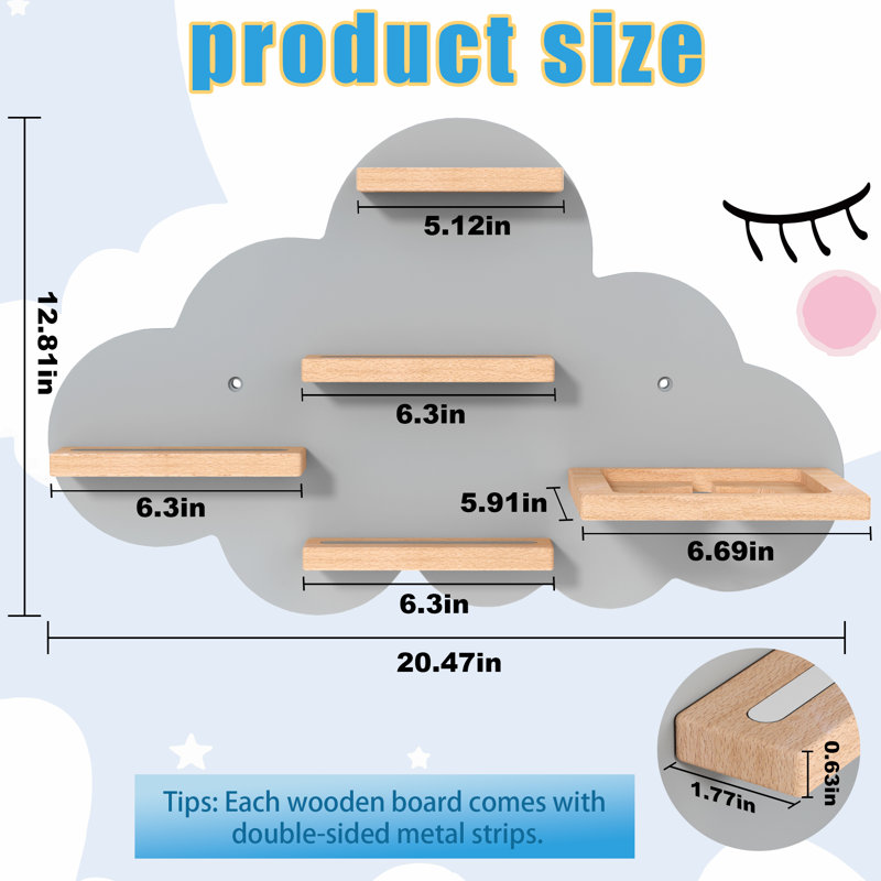 Tablette murale grise nuage gris Tonie, tablettes flottantes magnétiques pour Toniebox, personnages Tonies, tablette de rangement en bois Tonie