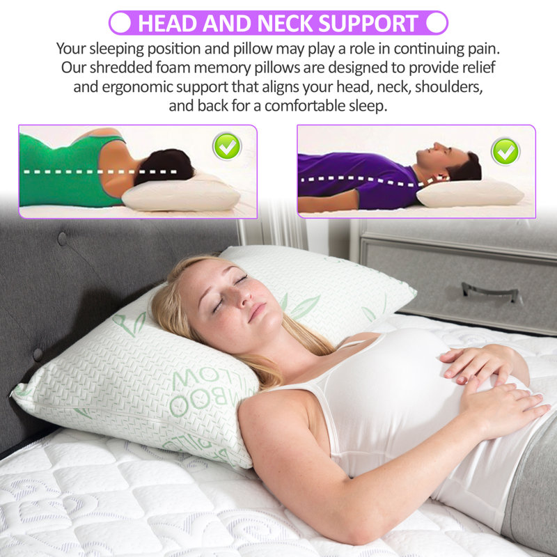 Bianco Rayon from Bamboo Cooling Memory Foam Plush Support Bed Pillow, King