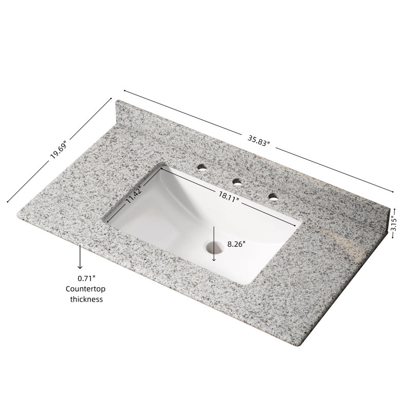 Comptoir en granit naturel DOIN de 91 cm (36 po) avec lavabo en céramique blanche