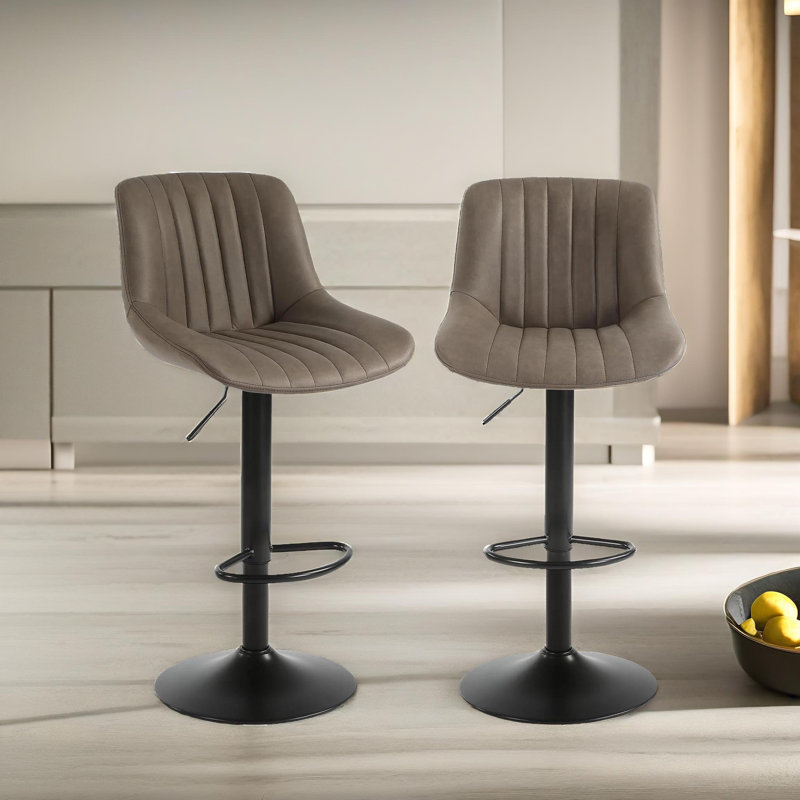 Baldinelli 2PC Swivel Adjustable Height Bar Stools, Kitchen Chair, Vegan Leather, Barstool