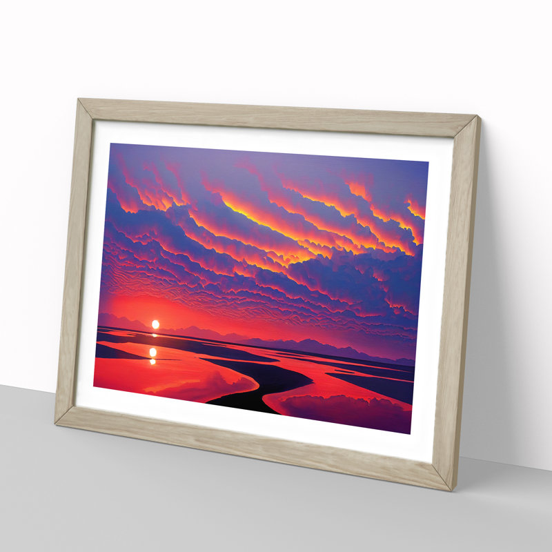 Legendary Ocean Beach Sunset - Single Picture Frame Print, 25cm H x 34cm W x 2cm D, Oak Framed