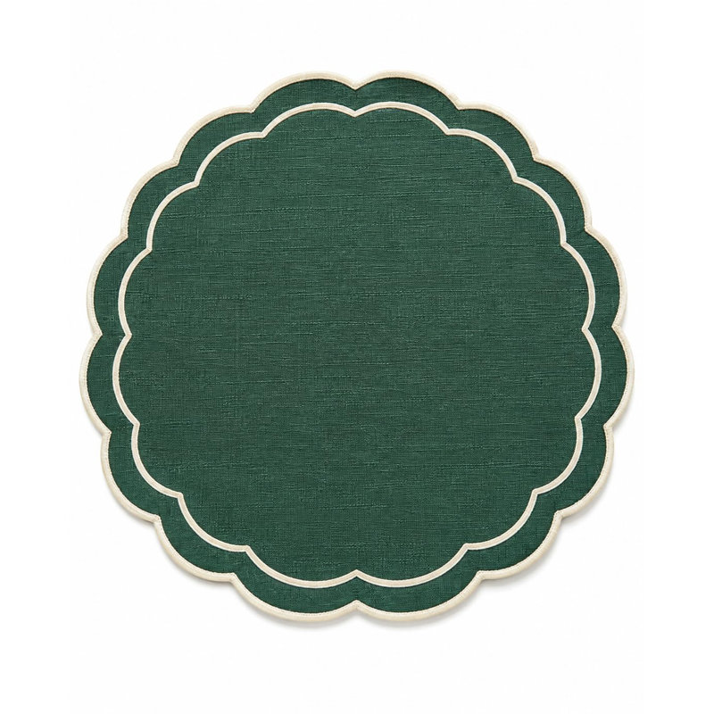 Ensemble de 4 napperons ronds vert foncé – 38 cm (15 po) – Bord festonné – Tissés, Vert foncé