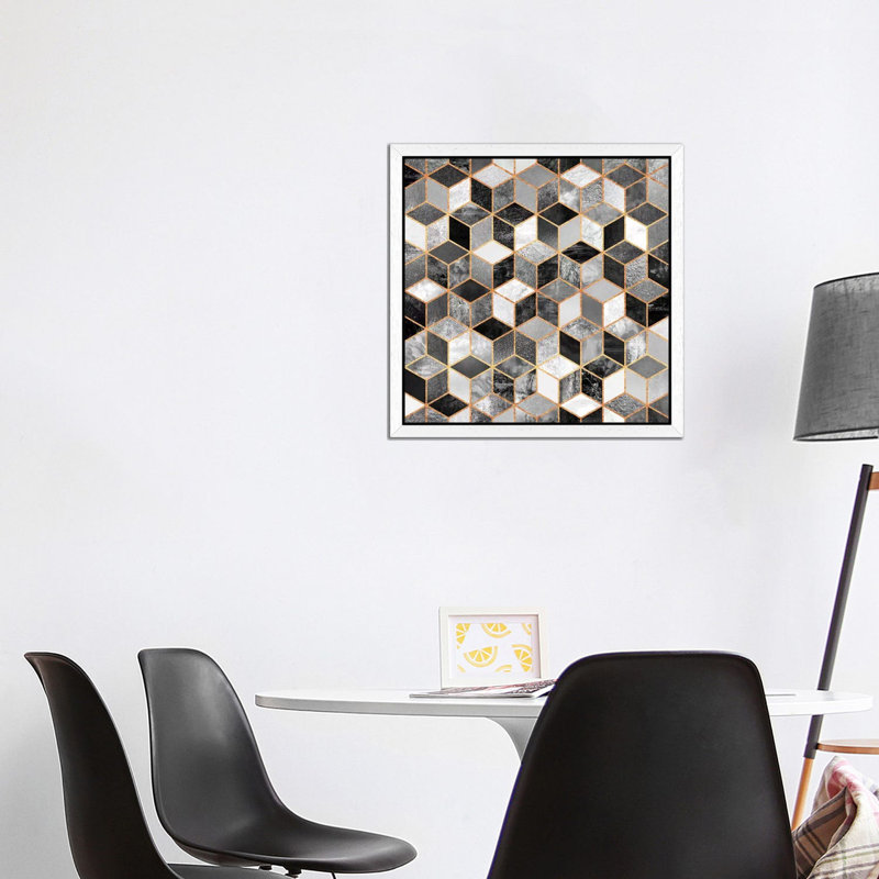 Black And White Cubes by Elisabeth Fredriksson - Print on Canvas, 66.04 cm H x 66.04 cm W, White Framed