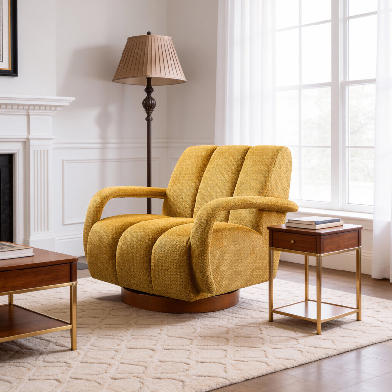 Swivel Upholstered Accent Armchair, Yellow
