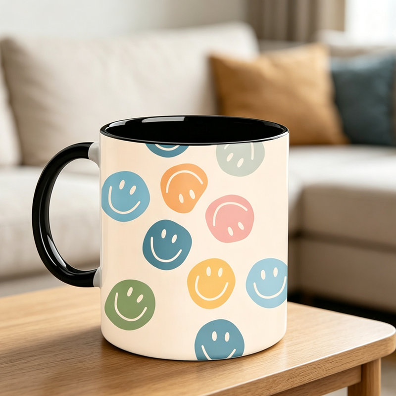 Double-Sided Smiling Face Ceramic Mug with Colorful Suitable for Coffee, Tea, Milk And Microwave Safe Cup.
