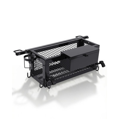 Accessoire de chariot à outils en acier robuste, boîte de rangement 24 x 10 x 10 po avec sac, crochet et sangle à cliquet pour tracteurs et tondeuses à rayon de braquage zéro