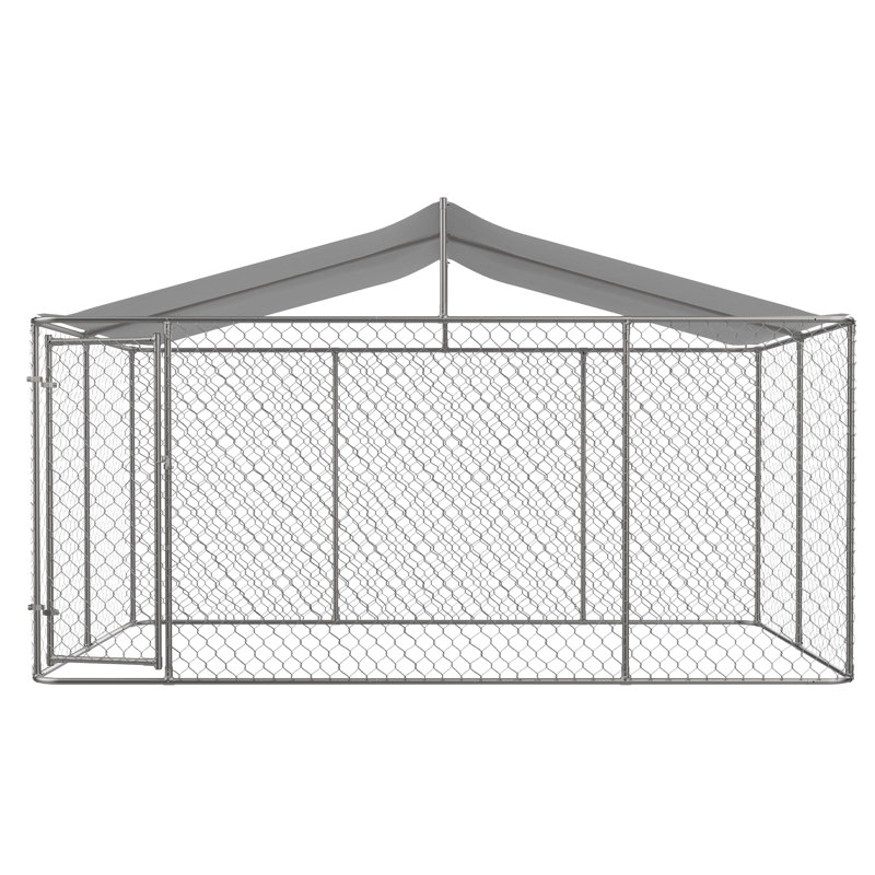 Chenil d'extérieur pour chien 13,1 x 7,5 pi avec couvercle verrouillable et clôture grillagée