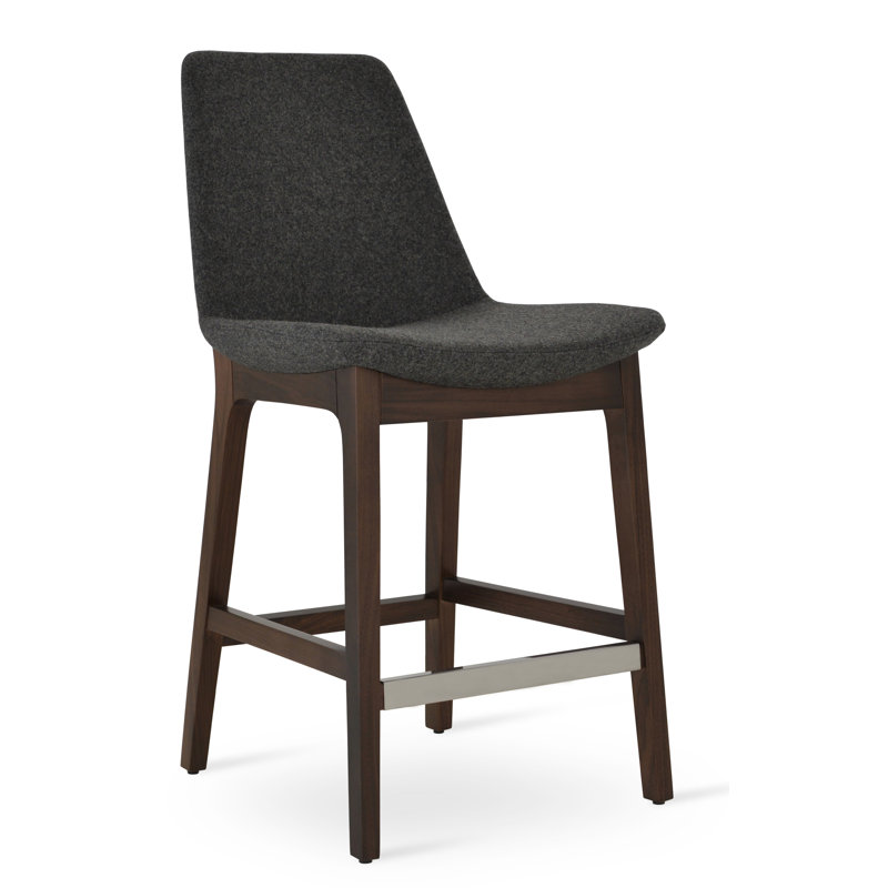 Eiffel Wood Counter & Bar Stool in Wool, Short Stool (24" Seat Height), Walnut, Camira Wool-Red