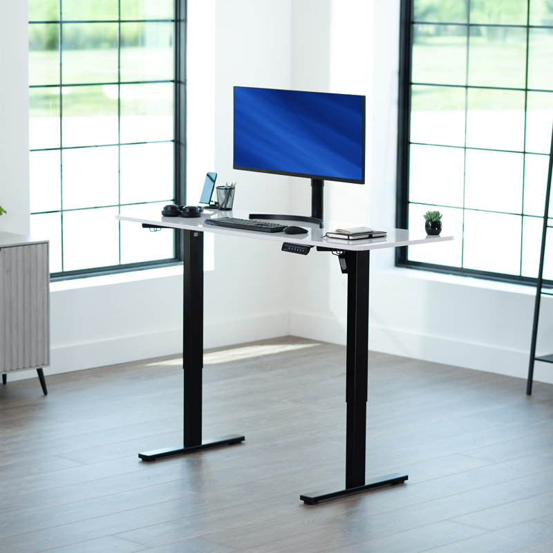VIVO Single Motor Electric Desk with Push Button Memory Controller, 48.5" H x 60" W x 24" D, Whiteboard/Black