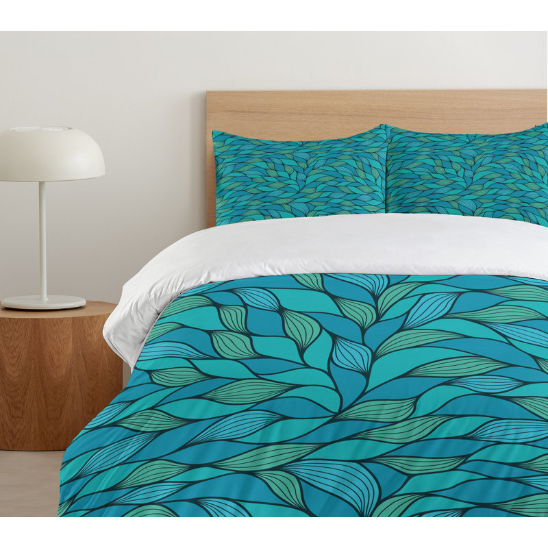 Teal and Mint Green Abstract Wave Queen Duvet Cover Set