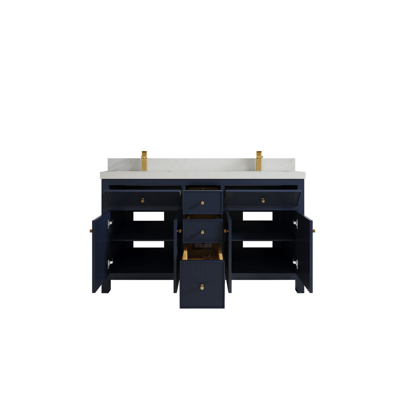 Ensemble de meuble-lavabo double 60 po, Quartz de Carrare
