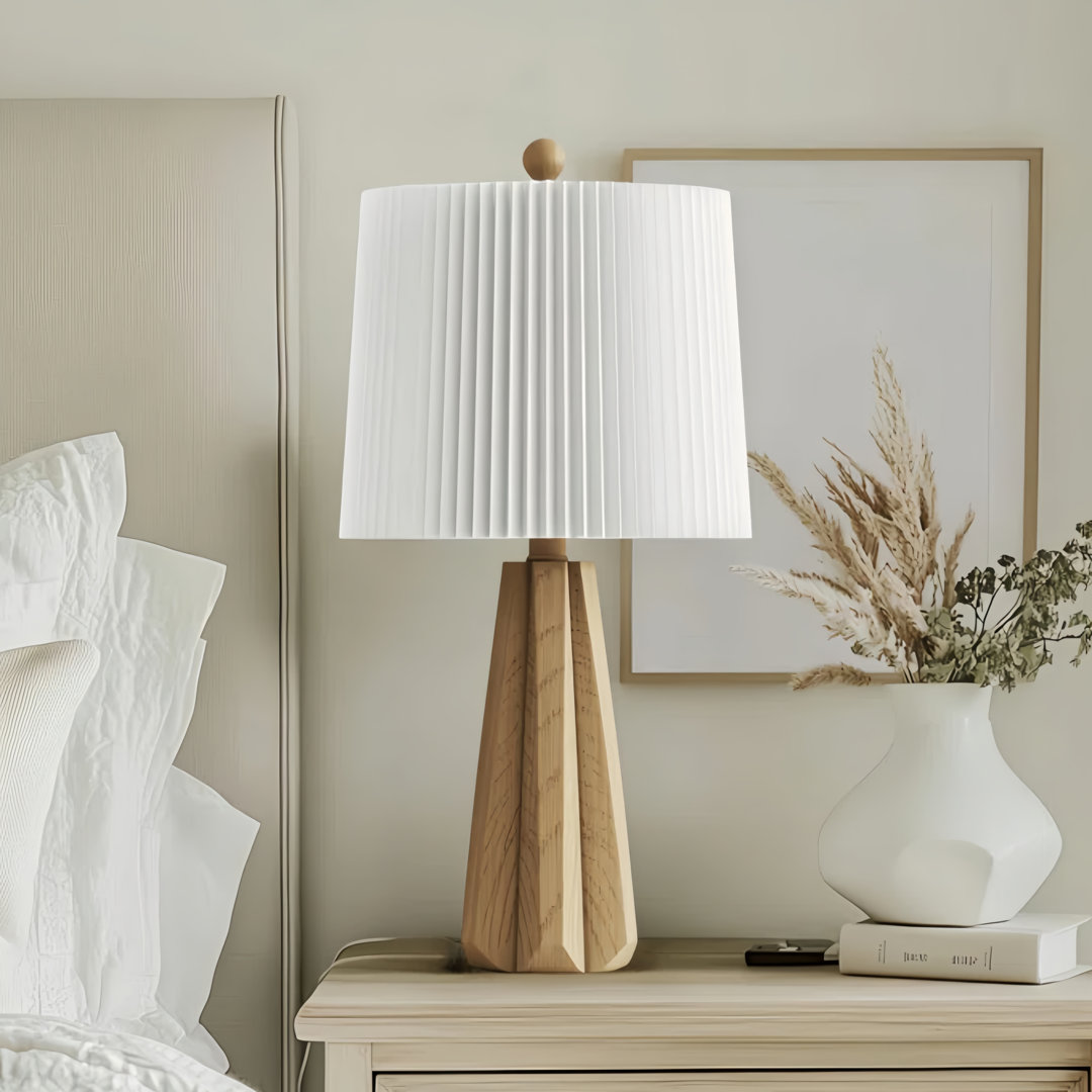 24 in. Brown Boho Resin For Bedroom/Living/Entryway Console/Decorative Supplements Room Bedside Desk Nightstand Table Lamp with Folding Shade Accent Millwood Pines