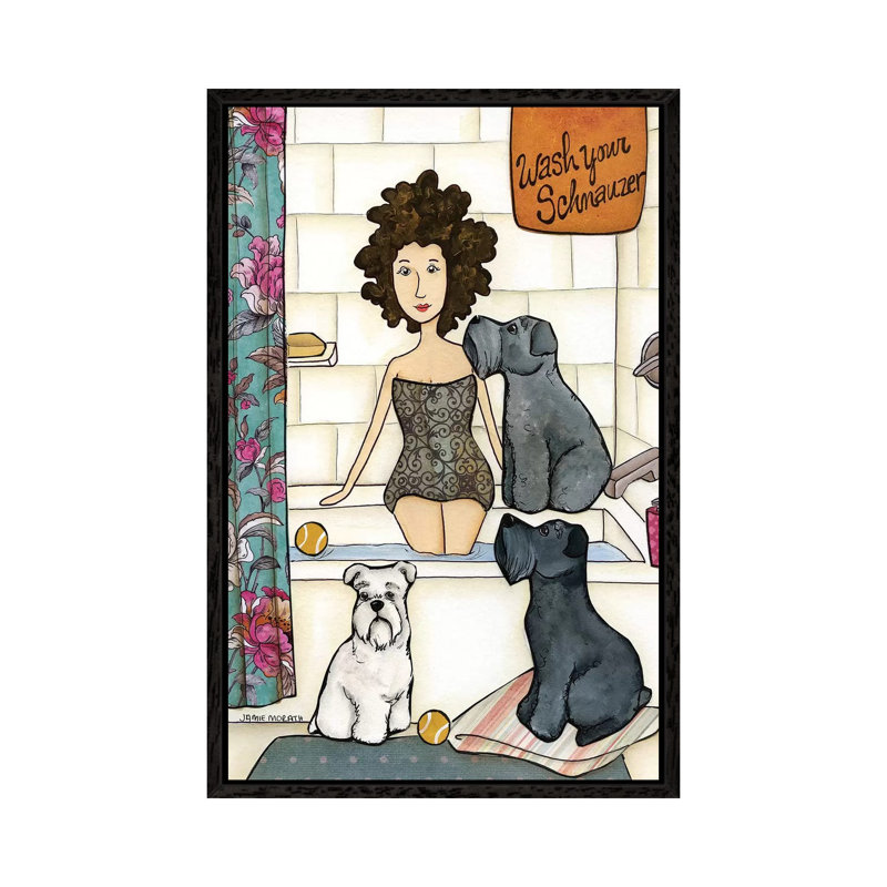 Schnauzer Tub by Jamie Morath - Print on Canvas, Black Floater Framed, 101.6cm H x 66.04cm W x 3.81cm D