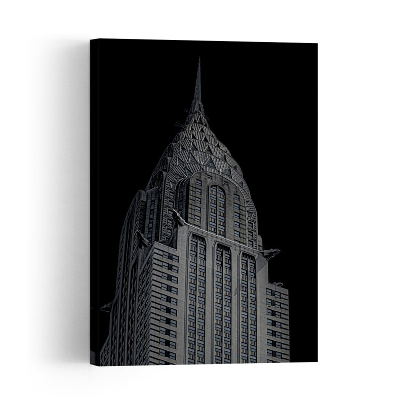 Chrysler Building Spire Classic Dramatic Elegant Architecture City Wall Art Print 1 Piece Wrapped Canvas Wall Art
