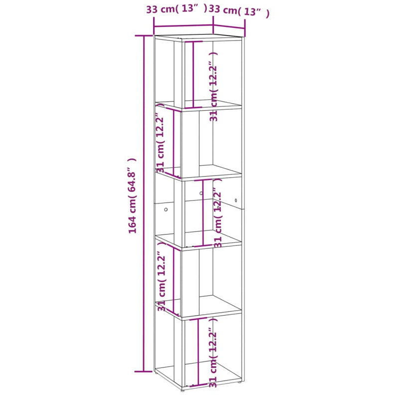 Kynesha 164.5cm H x 33cm W Corner Bookcase, Smoked Oak