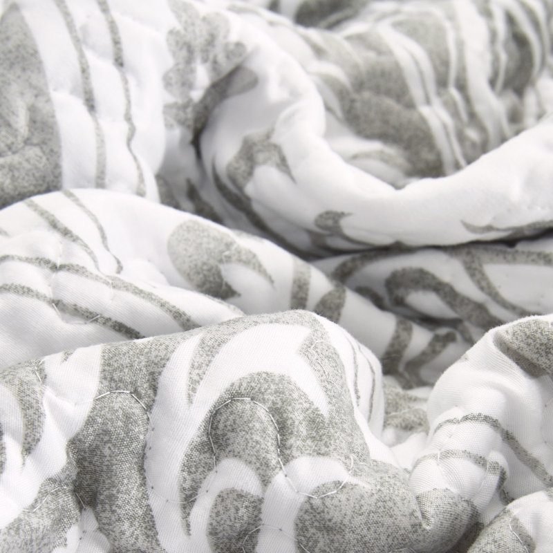 California King Gray Microfiber Reversible Damask Quilt Set