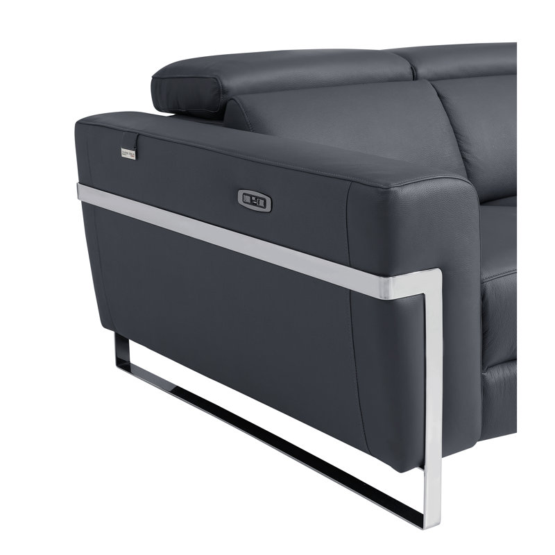 Canapé en cuir italien avec fauteuil inclinable Global United, Grey Leather