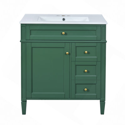 Meuble-lavabo 30 po avec lavabo supérieur, meuble-lavabo moderne avec 2 tiroirs et un tiroir basculant, meuble-lavabo simple