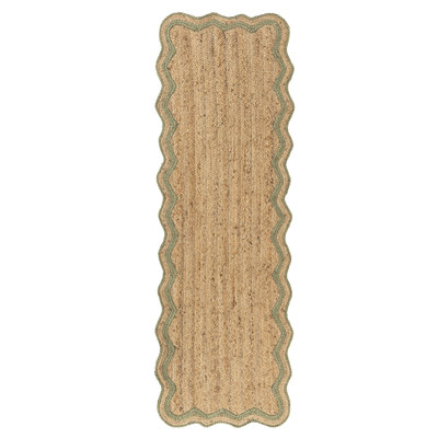 Ayanne Hand-Braided Scalloped Jute Sage Green Indoor Area Rug with Non-skid Backing