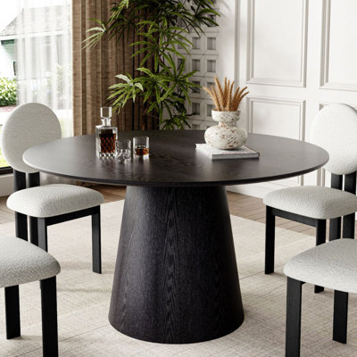 Farmhouse Style Round Barrel Dining Table - Space-Saving Modern Design for Small Spaces