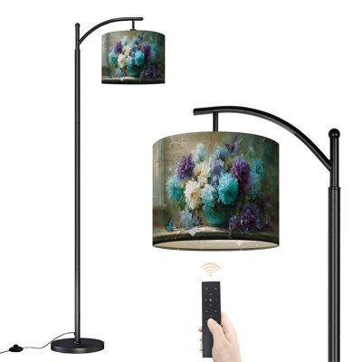 Lampe sur pied à arc avec abat-jour réglable Peaceful Farmhouse Scene Daisies Butterflies Natural Light Lampadaire
