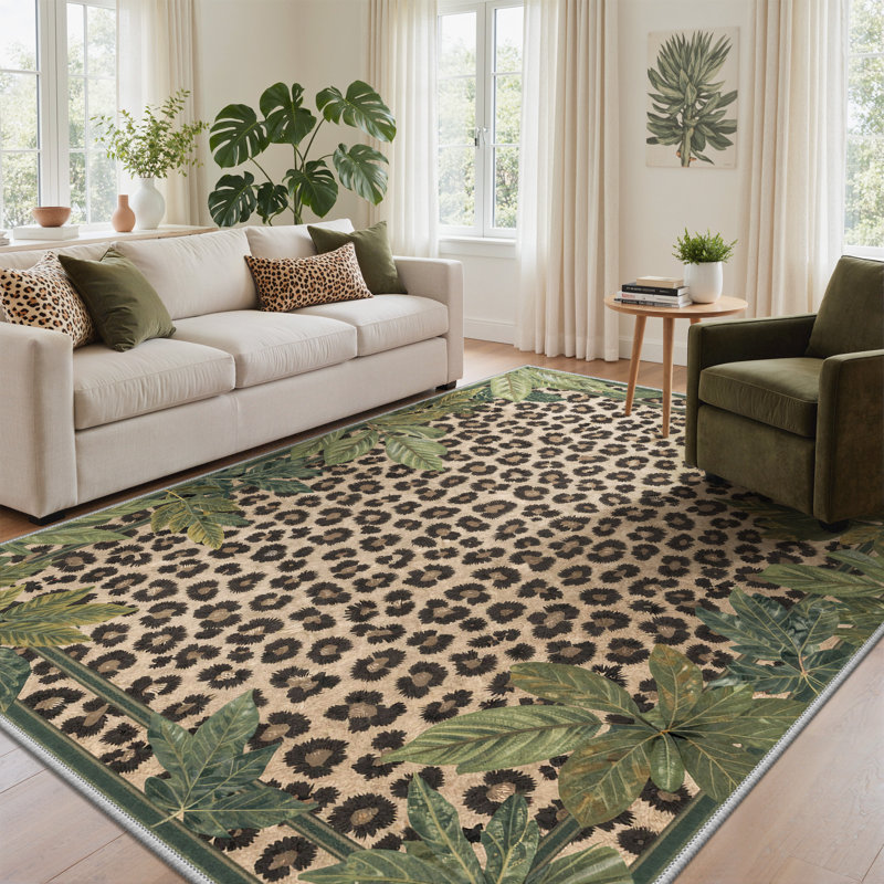 Alissa Machine Washable Leopard Foliage Non Slip Area Rug, Rectangle 8' x 10'