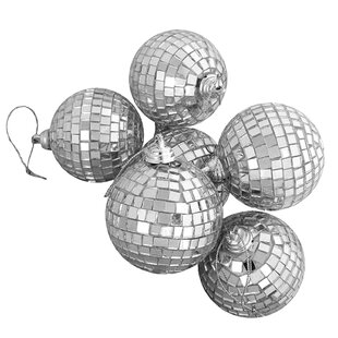 6ct Silver Splendor Mirrored Glass Disco Ball Christmas Ornaments 2.75" (Set of 6)