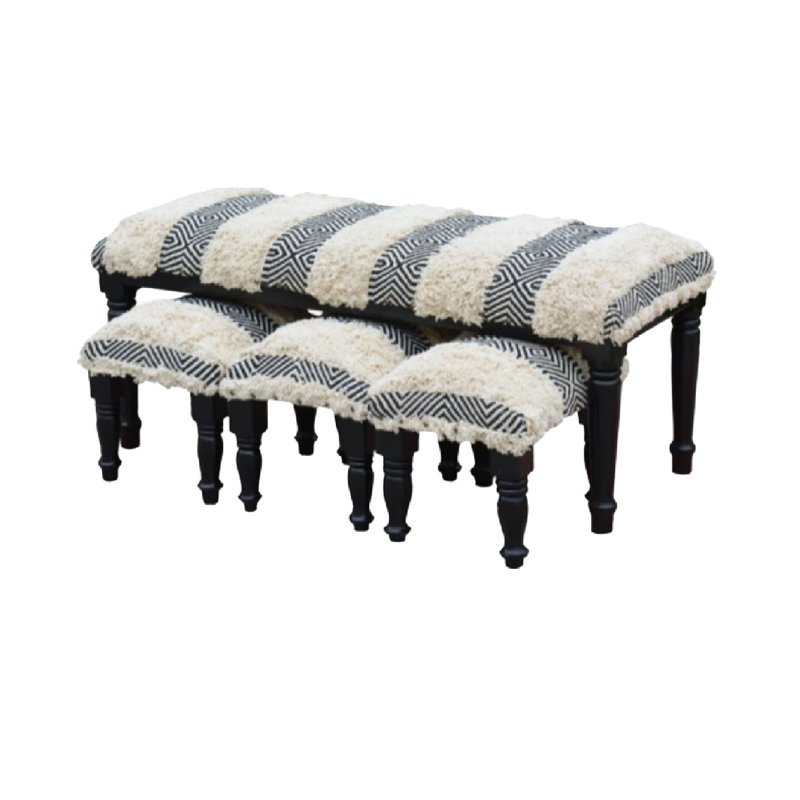 Ensemble de bancs et tabourets en bois 4 pièces Alouise (géométrique ébouriffé)