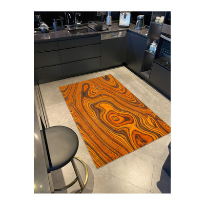 Orange Blurry Patterned Woven Base Washable Decorative Rug