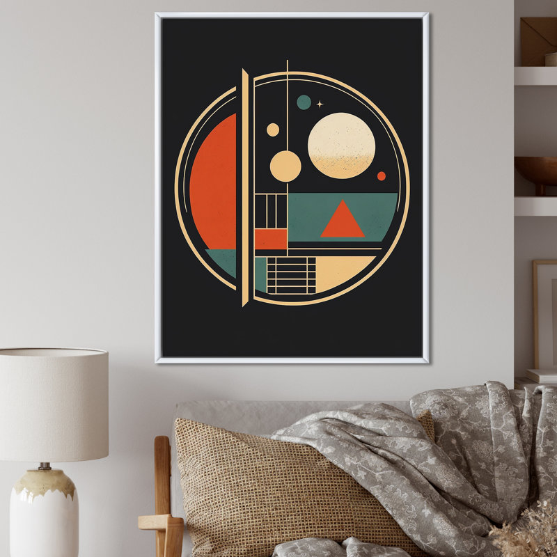 Paysage de pleine lune abstrait Mid-Century - reproduction sur toile, H 44 po x l 34 po x P 1,5 po, Cadre flottant blanc