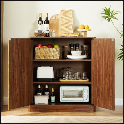 34.3-Inch Modern Wavy Sideboard With Curved Contour, 2-Door Storage Cabinet For Kitchen, Bedroom, Or Living Room