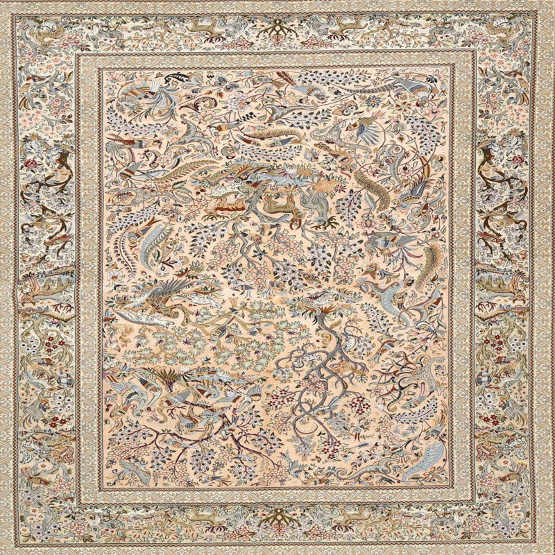 Tapis beige / brun / bleu, Carré 7 pi
