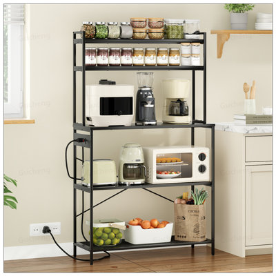 Grand support de boulanger à 5 niveaux avec prises électriques, support pour micro-ondes et bar à café, étagère de rangement pour la cuisine