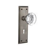 New York Plate with Decorative Keyhole and Round Clear Crystal Door Knob