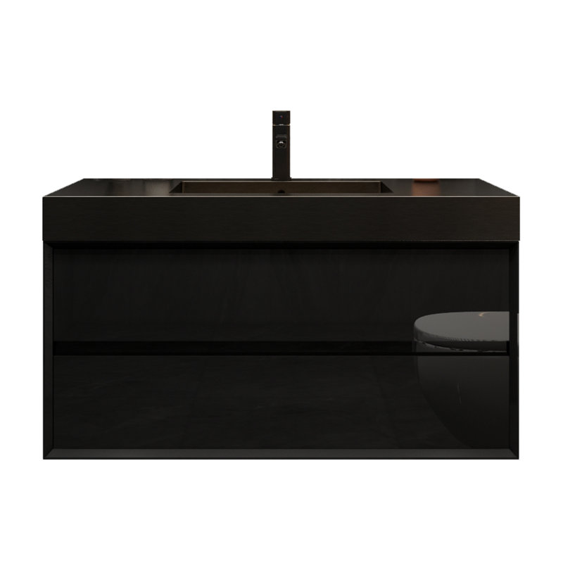 Ensemble de meuble-lavabo simple mural 42 po Golitz, Noir lustré