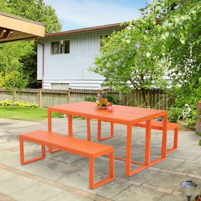 Ensemble repas d'extérieur en métal 63 po avec table rectangulaire et bancs Aoodor