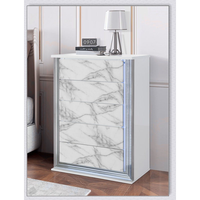 Commode en marbre blanc lune avec éclairage DEL pour un rangement moderne et élégant