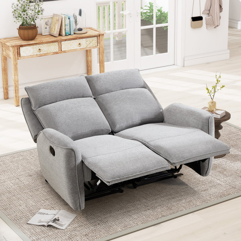 59.8" Wide Modern Chenille Upholstered Manual Reclining Loveseat Sofa, Gray