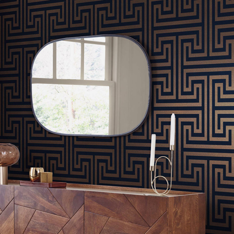 Geometric Metallic Wallpaper Double Roll, Navy Blue