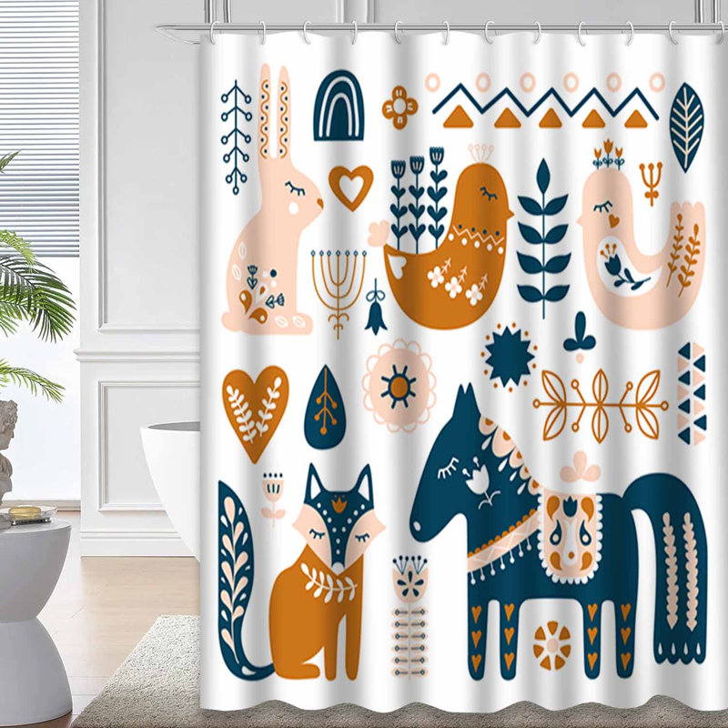 Rideau de douche à 12 crochets Folk Art, L 72 po x l 84 po