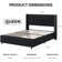 Bed Frame with Headboard and LED Lights, Leather Upholstered Bed Frame, Wingback/Headboard Splicing Design, No Box Spring Needed, Easy Assembly