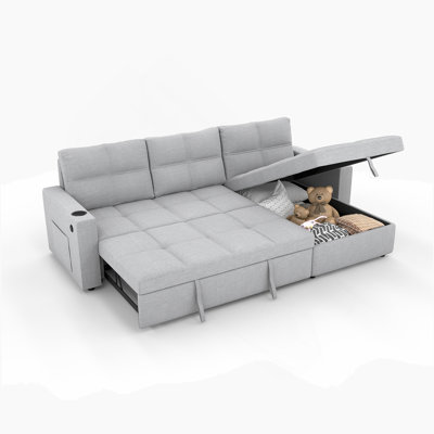 Convertible Sofa Bed, Pullout Sectional Sleeper Sofa Couches With USB Charging & Cup Holders, L-Shape Sleeper With Storage For Living Room