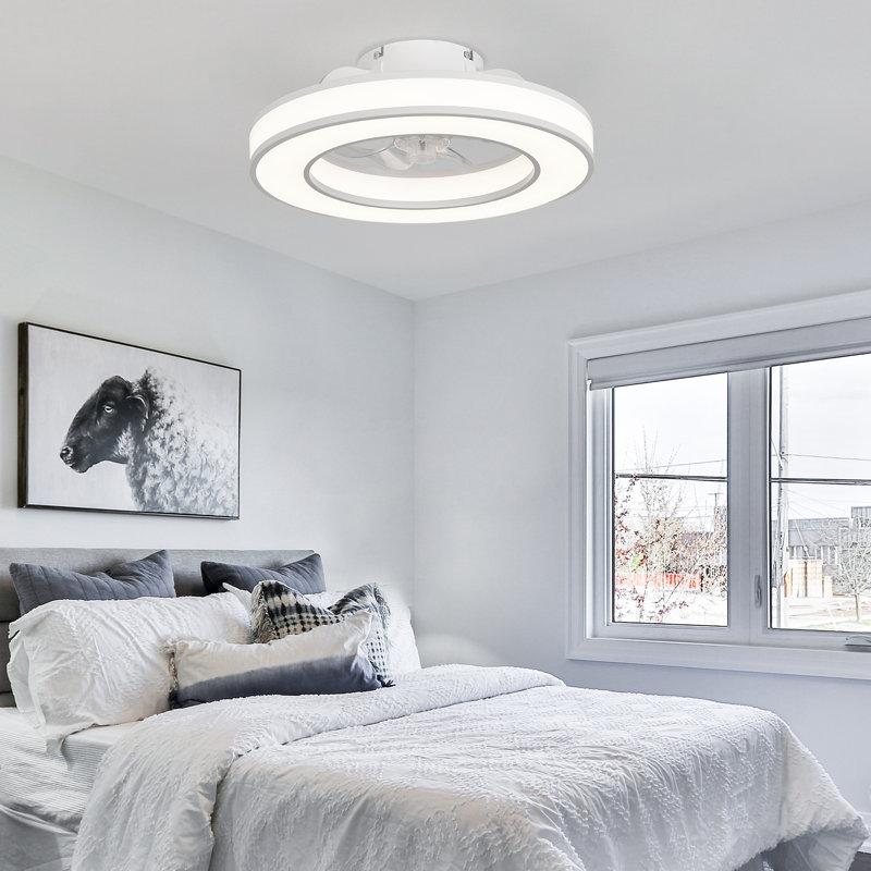 17’’ RGB LED Ceiling Fan With Light, Remote Control, Dimmable 3 Color Temperature, Flush Mount Fan Light For Bedroom Living Room